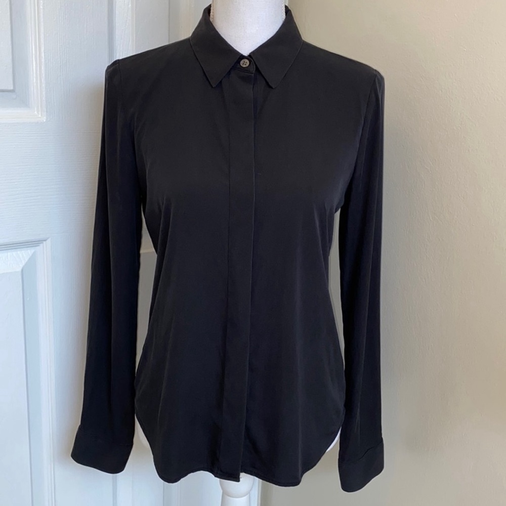 Theory Long Sleeve Silk Shirt-Black